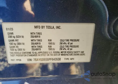 2023 Tesla Model Y from USA, damaged, VIN 7SAYGDEE8PF643530